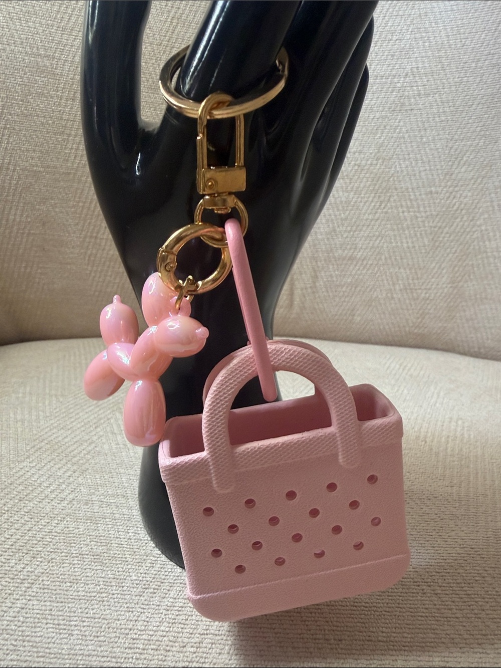 Pink Mini Tote Keychain with Balloon Dog Charm - Picture 6 of 6